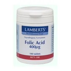 LAMBERTS Folic acid 400mcg 100tabs για την απορρόφηση σιδήρου - Φολικό οξύ στο Pharmakeio Online