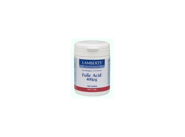 LAMBERTS Folic acid 400mcg 100tabs για την απορρόφηση σιδήρου - Φολικό οξύ στο Pharmakeio Online