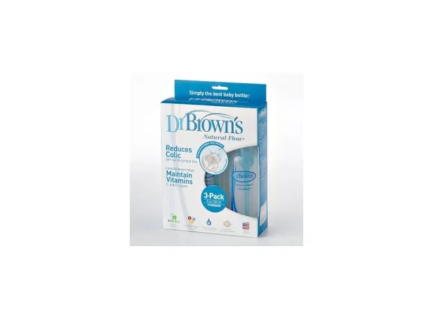 Dr.Brown's Διάφανο πλαστικό μπουκάλι 250ml με στενό λαιμό με σύστημα φυσικής ροής και θηλή από διάφανη σιλικόνη 3 τμχ 280 - Μπιμπερό στο Pharmakeio Online