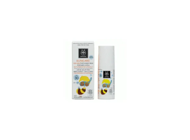 Apivita Suncare Eco-Bio Αντιηλιακό Γαλάκτωμα για Βρέφη και Παιδιά για το Πρόσωπο και το Σώμα SPF30 με Ρόδι και Καλεντούλα, 100ml - Βρεφικά-παιδικά αντιηλιακά στο Pharmakeio Online