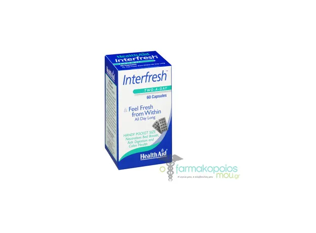 Health Aid Interfresh 60caps δροσερή αναπνοή εξουδετέρωση κακοσμίας - Κακοσμία στόματος στο Pharmakeio Online