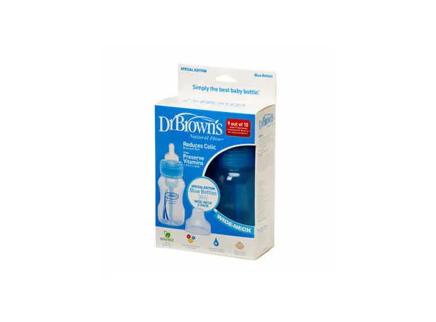 Dr. Brown's Natural FLow 824 Μπλε Πλαστικό Μπιμπερό Με Φαρδύ Λαιμό Φυσική Ροή Θηλή Σιλικόνης 2τμχ, 2x240ml - Μπιμπερό στο Pharmakeio Online
