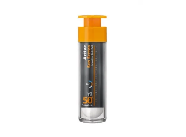 Frezyderm Active Sun Screen Face Fluid SPF50 50ml (Αντηλιακή Κρέμα Προσώπου σε Λεπτόρρευστη Υφή & με Ειδική Μαύρη Χρώση) - Super προσφορές! στο Pharmakeio Online